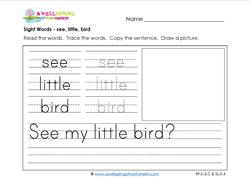 sight words worksheet - see little bird