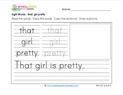 sight words worksheet - that girl pretty