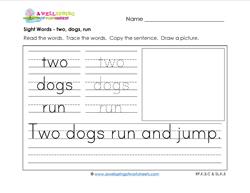 sight words worksheet - two dogs run