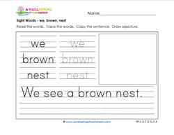 sight words worksheet - we brown nest