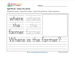 sight words worksheet - where the farmer