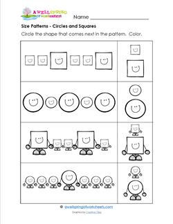 Size Patterns - Circles and Squares - Pattern Worksheets