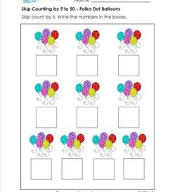skip counting by 5 to 50 polka dot balloons