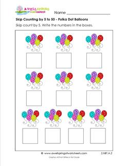 skip counting by 5 to 50 polka dot balloons