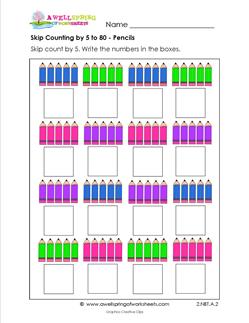 skip counting by 5 to 80 pencils