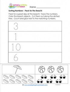 Sorting Numbers - Pack for the Beach! - Kindergarten Sorting Worksheets