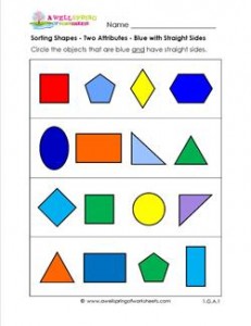 Sorting Shapes - Two Attributes - Blue with Straight Sides