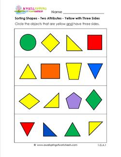 Sorting Shapes - Two Attributes - Yellow with Three Sides
