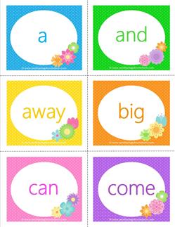 spring dolch sight word flashcards pre-primer