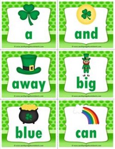 st patricks day dolch sight word flashcards pre-primer