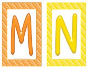 stripes and candy colorful letters - uppercase MN