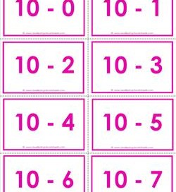 Subtraction Flash Cards 10's 0-10 in Color