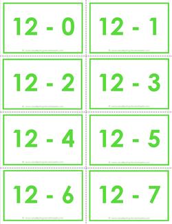 subtraction flash cards - 0-20 - 12's color
