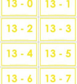 subtraction flash cards 0-20 13's color