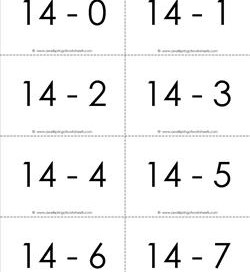 subtraction flash cards 0-20 14's b&w