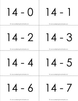 subtraction flash cards 0-20 14's b&w