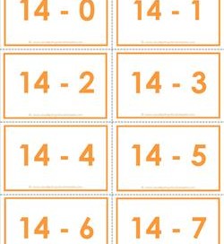 subtraction flash cards 0-20 14's color