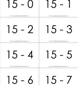 subtraction flash cards 0-20 15's b&w