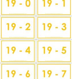 subtraction flash cards 0-20 19's color