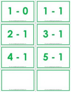 subtraction flash cards - 1s color - within 5 - color