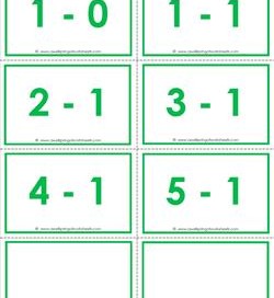 subtraction flash cards - 1s color - within 5 - color