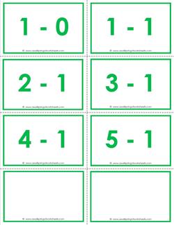 subtraction flash cards - 1s color - within 5 - color