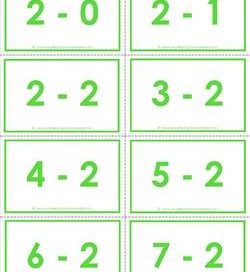 subtraction flash cards - 2s - 0-10 - color