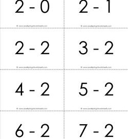 subtraction flash cards 0-20 - 2's b&w