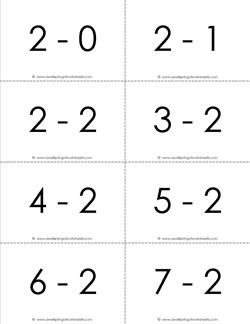 subtraction flash cards 0-20 - 2's b&w