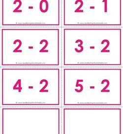 subtraction flash cards - 2s within 5 color