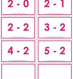 subtraction flash cards - 2s within 5 color