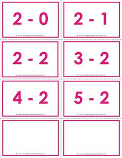 subtraction flash cards - 2s within 5 color