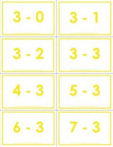 subtraction flash cards - 3s - 0-10 - color