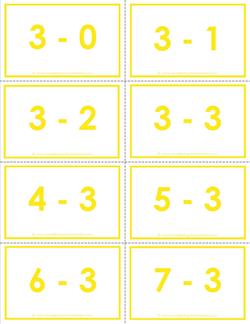 subtraction flash cards - 3s - 0-10 - color