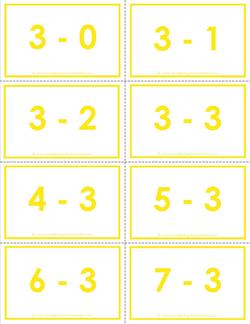 subtraction flash cards - 3s - 0-10 - color