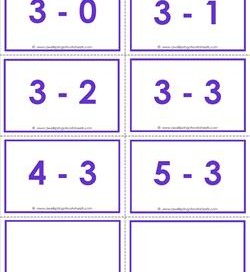 subtraction flash cards - 3s within 5 - color