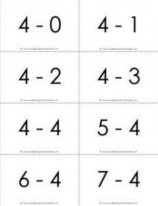 subtraction flash cards - 4s -0-10 - b&w