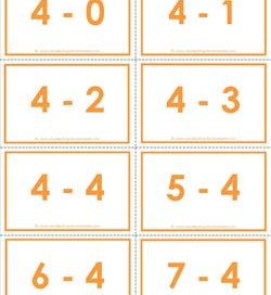 subtraction flash cards - 4s - 0-10 - color