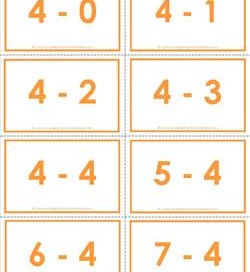 subtraction flash cards - 4s - 0-10 - color