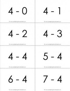 subtraction flash cards 0-20 - 4's b&w