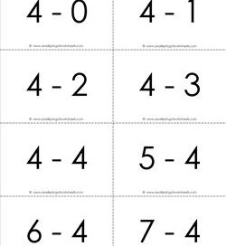 subtraction flash cards 0-20 - 4's b&w