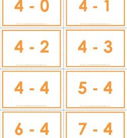 subtraction flash cards 0-2 - 4's color