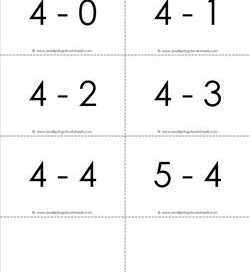 subtraction flash cards - 4s within 5 - bw