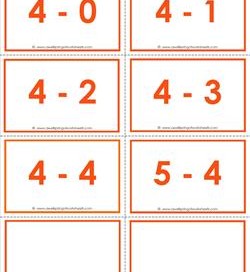 subtraction flash cards 4s - within 5 color