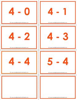 subtraction flash cards 4s - within 5 color