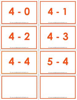 subtraction flash cards 4s - within 5 color