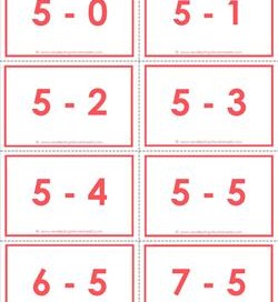 subtraction flash cards - 5s - 0-10 - color