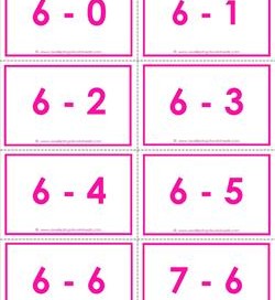 subtraction flash cards - 6s - 0-10 - color