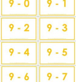 Subtraction Flash Cards 9's 0-10 set in Color