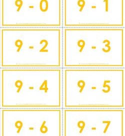 subtraction flash cards 0-20 9's color